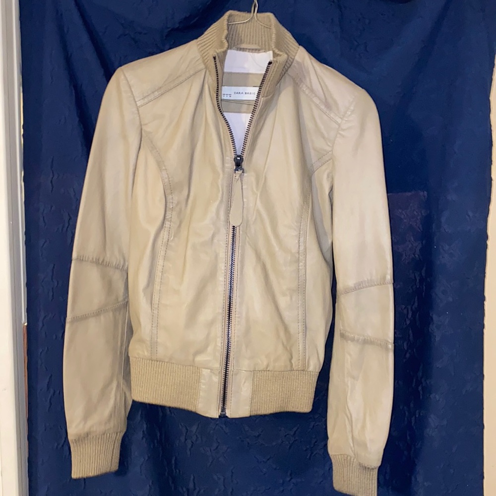 Zara basic tan leather jacket